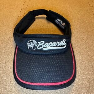 Bacardi Sun Visor Unisex OSFM Black Red Rum Logo Mesh Adjustable Strap Hat